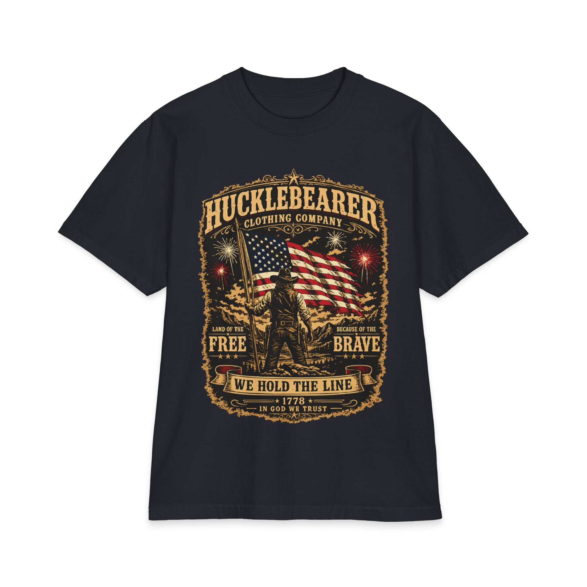 HuckleBearer Patriotic 'We Hold The Line' Flag T‑Shirt