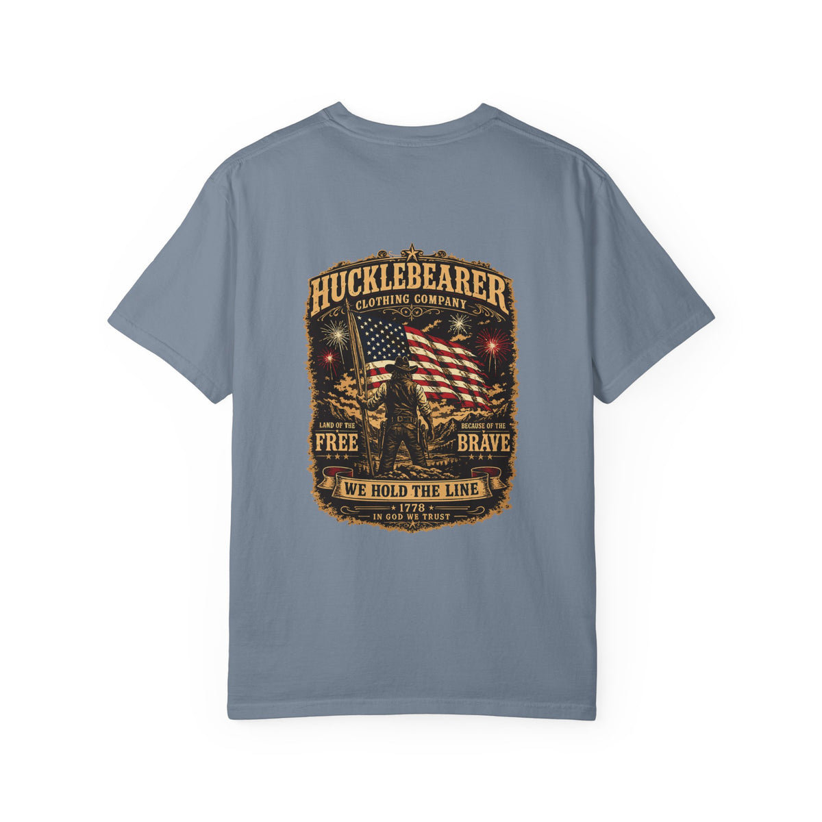 Front Print - HuckleBearer Patriotic 'We Hold The Line' Flag T‑Shirt