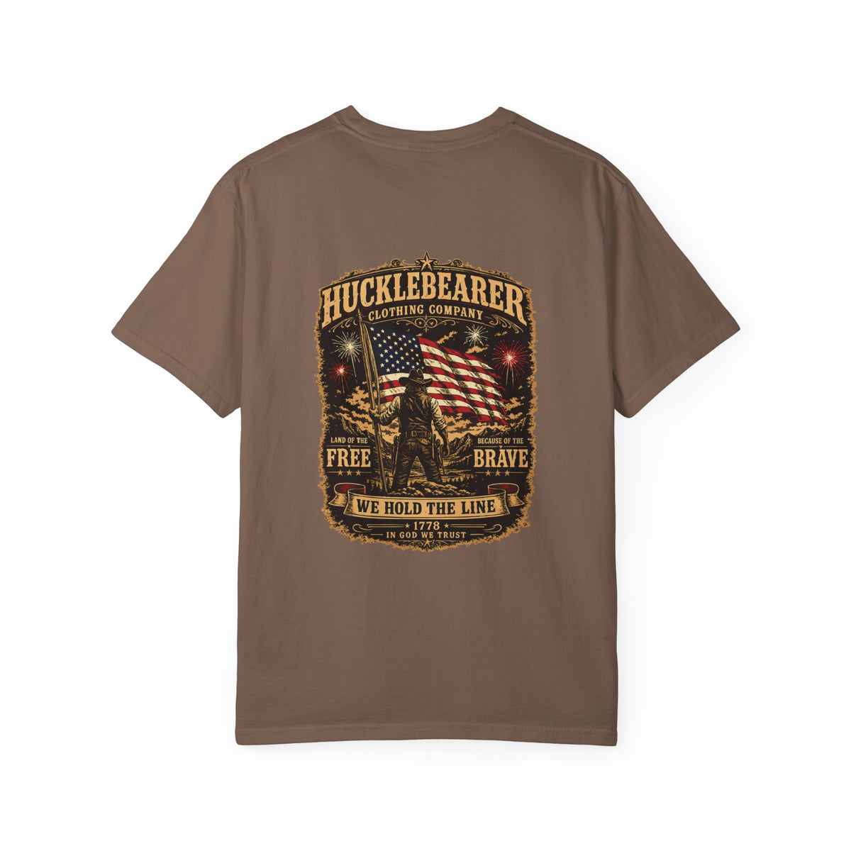 Front Print - HuckleBearer Patriotic 'We Hold The Line' Flag T‑Shirt