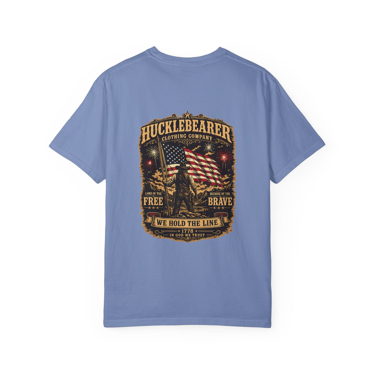 Front Print - HuckleBearer Patriotic 'We Hold The Line' Flag T‑Shirt