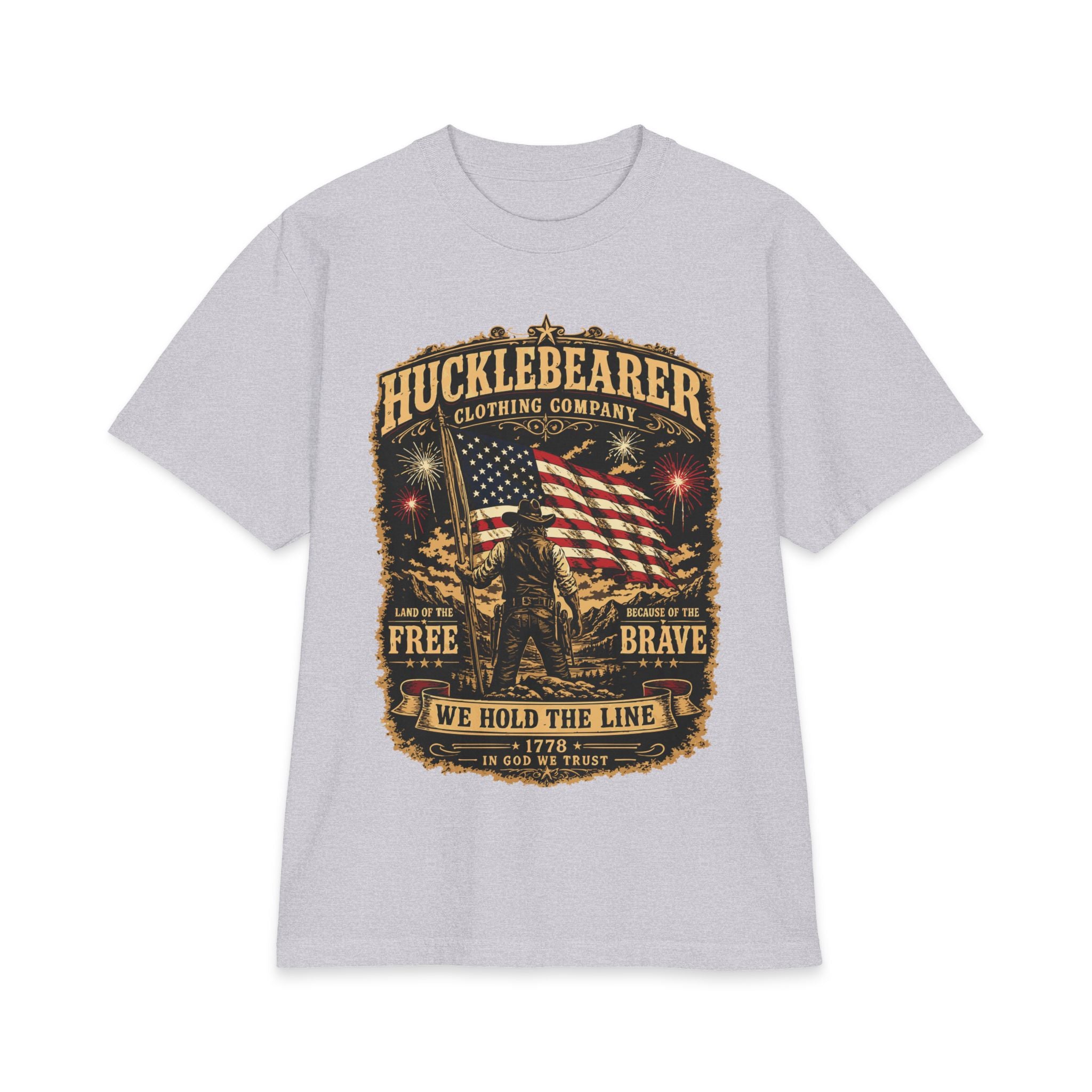 HuckleBearer Patriotic 'We Hold The Line' Flag T‑Shirt