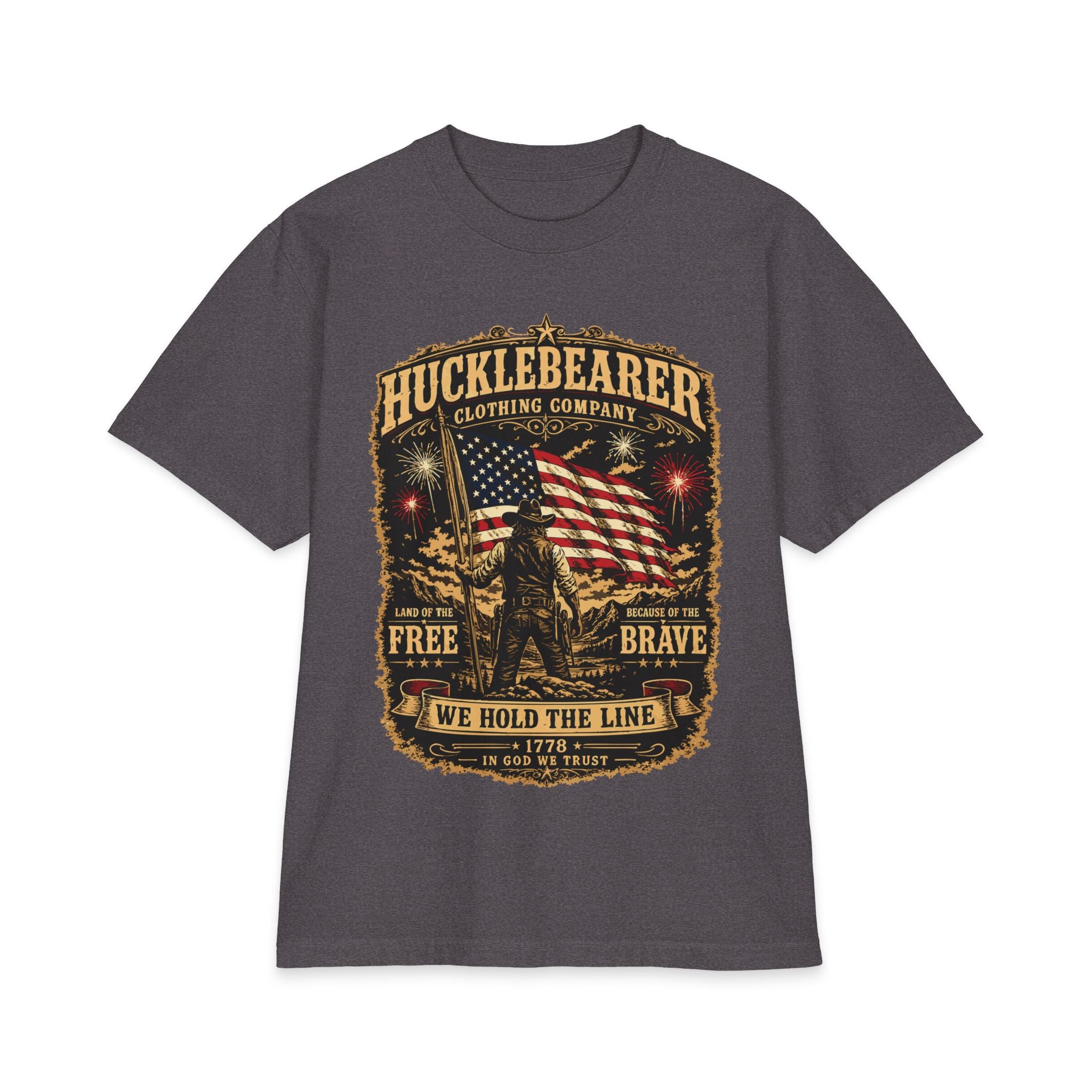 HuckleBearer Patriotic 'We Hold The Line' Flag T‑Shirt