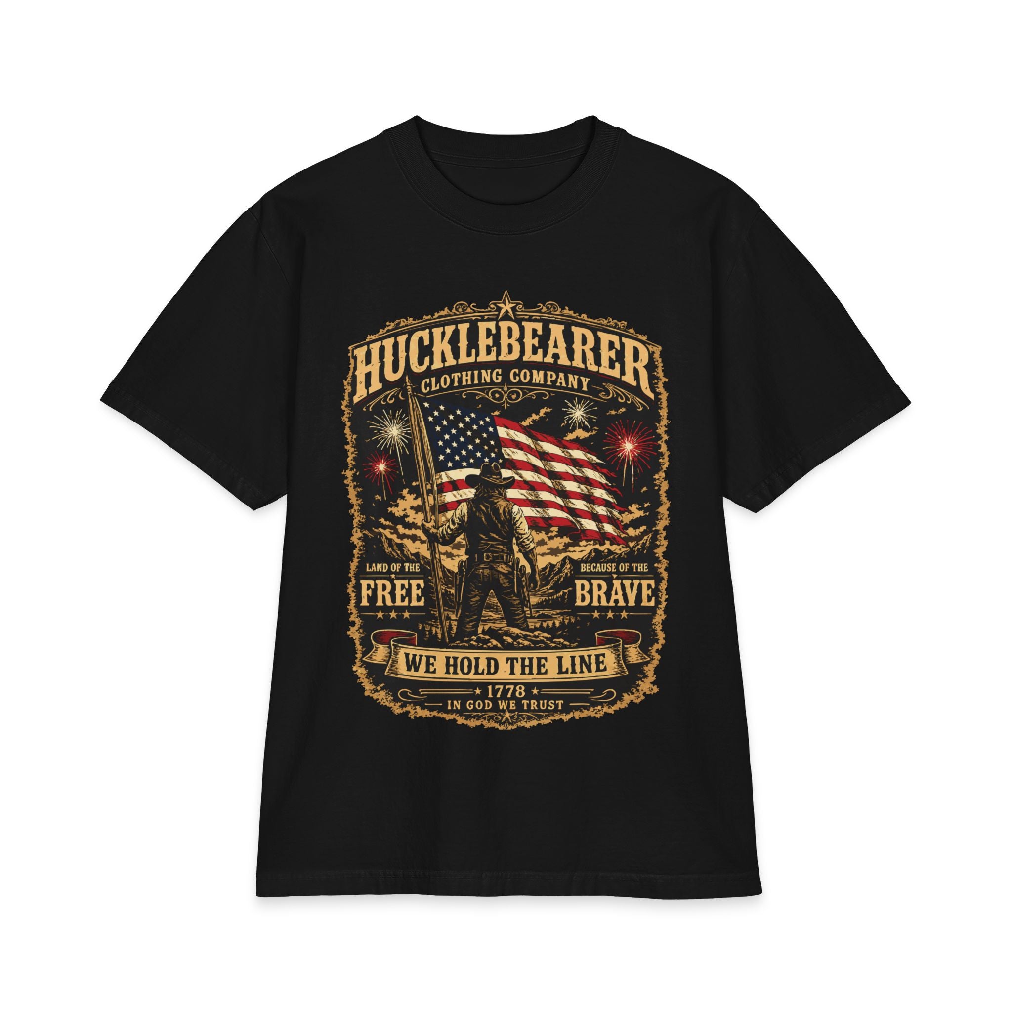 HuckleBearer Patriotic 'We Hold The Line' Flag T‑Shirt